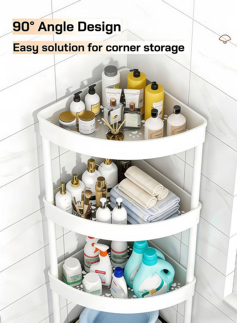 XiuWoo 4-Tier Corner Shelf,Corner Shower Caddy Standing with 4 Wheel,4-Tier Storage Cart,Tier Rust Proof Floor Standing Shower Organizer,Triangle Corner Shelf Rack Rolling Trolley,Waterproof Corner Stand Shower Shelf Storage Rack Ideal Multifunctional Storage And Organization Cart,for Bathroom, Kitchen, Balcony & Living Room(White) - Image 4